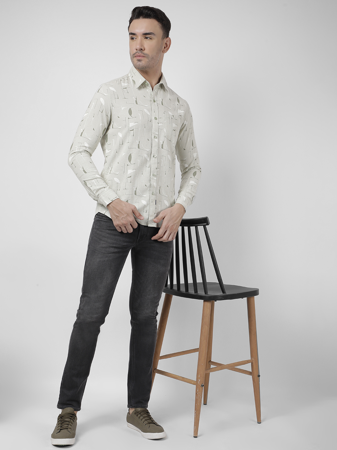 Numero Uno Men Abstract Green Shirt